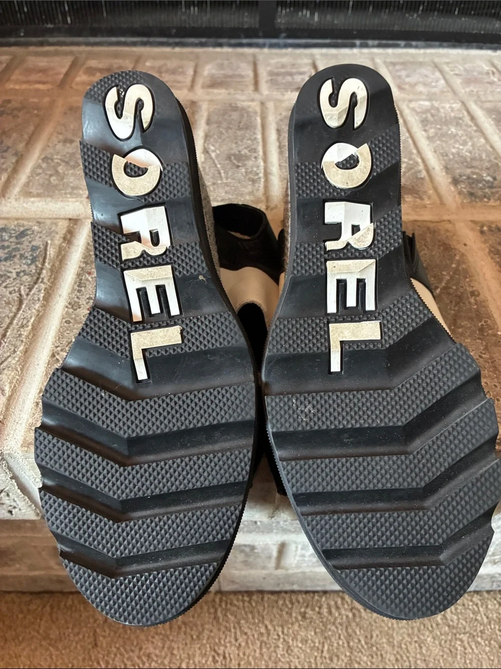 Sorel Wedge Sandals - Black & Cream Striped Platform